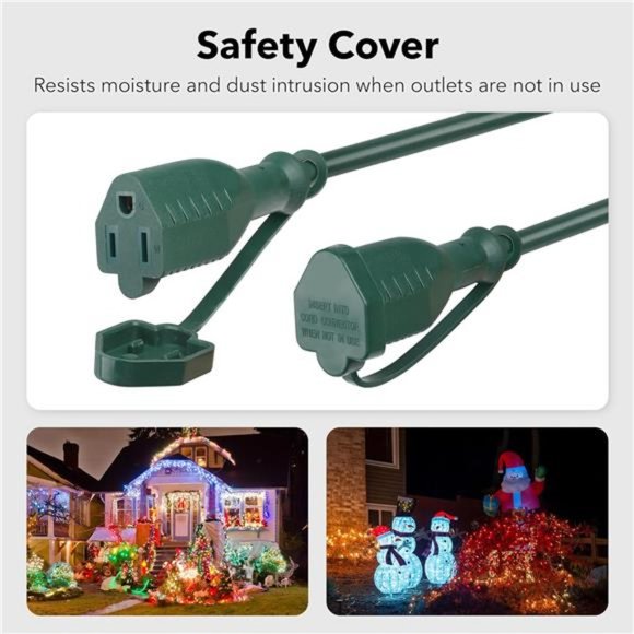 Outdoor Extension Cord 1 to 3 Splitter, Max 13 ft Extension, Multi Outlet - Picture 3 of 6